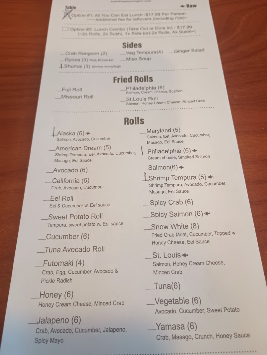 Sushi King menu board