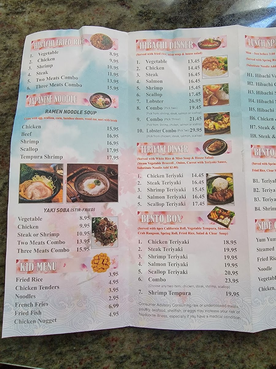 Sushi King menu board