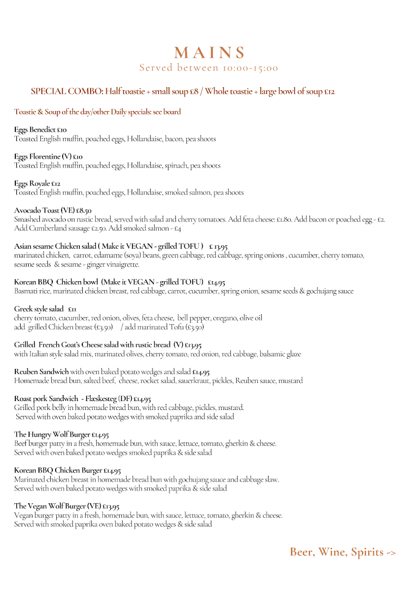 Howling Wolf Artisan Bakery and Café menu board