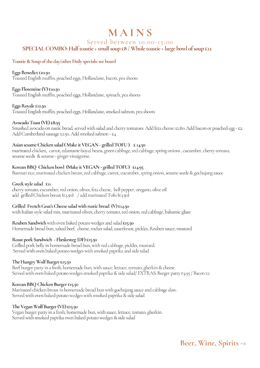 Howling Wolf Artisan Bakery and Café menu board