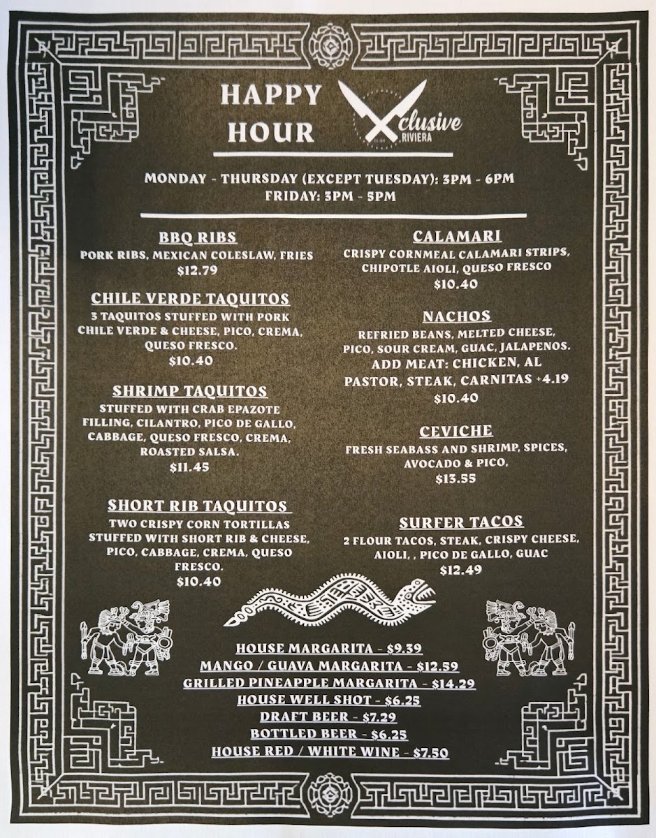 Xclusive Riviera menu board