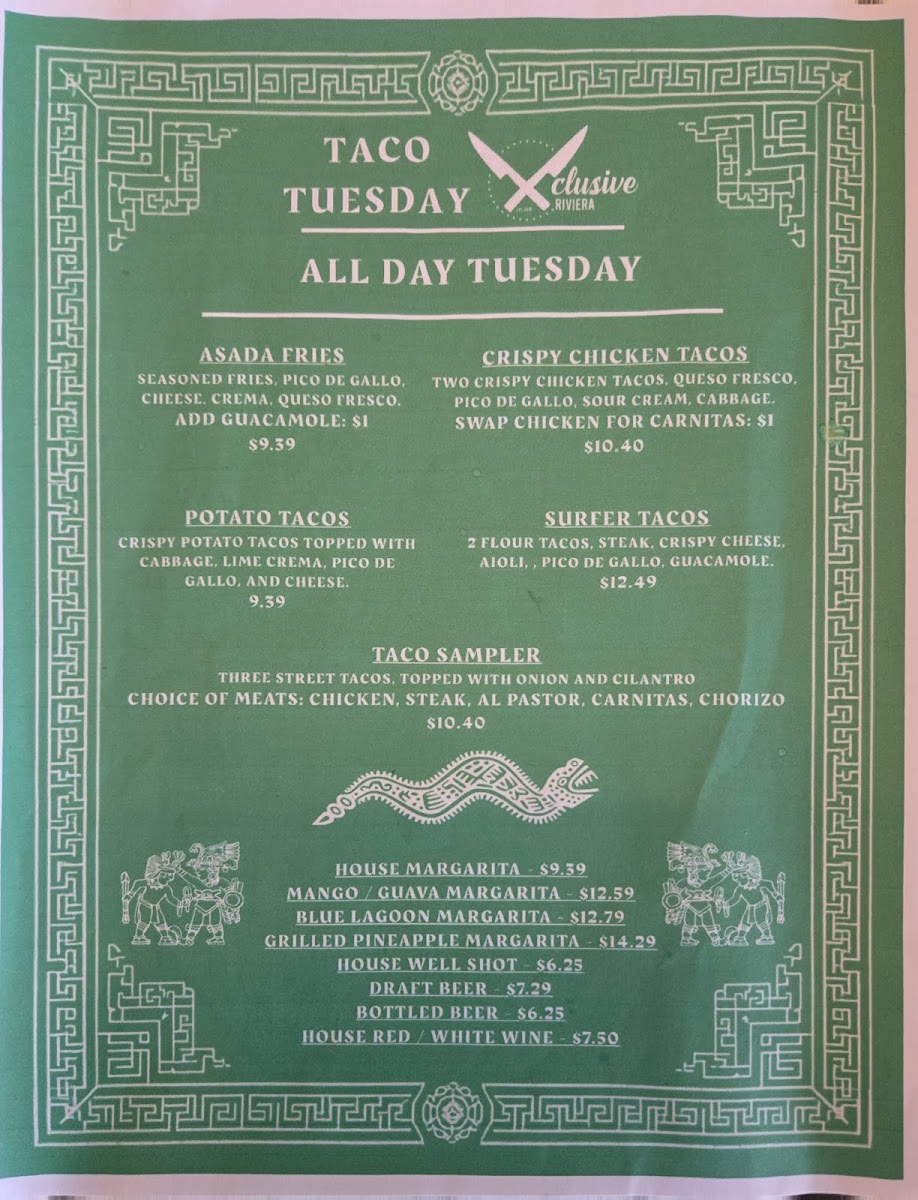 Xclusive Riviera menu board