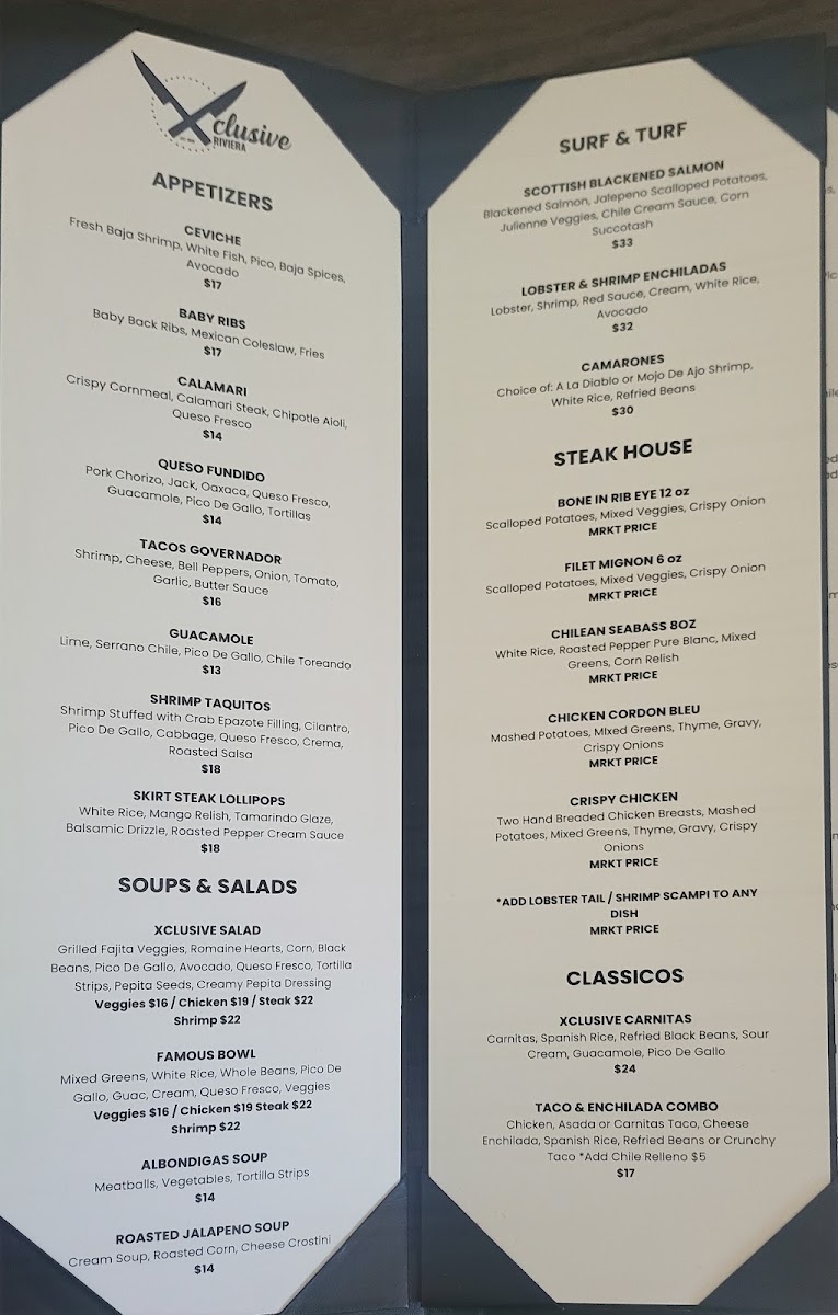 Xclusive Riviera menu board