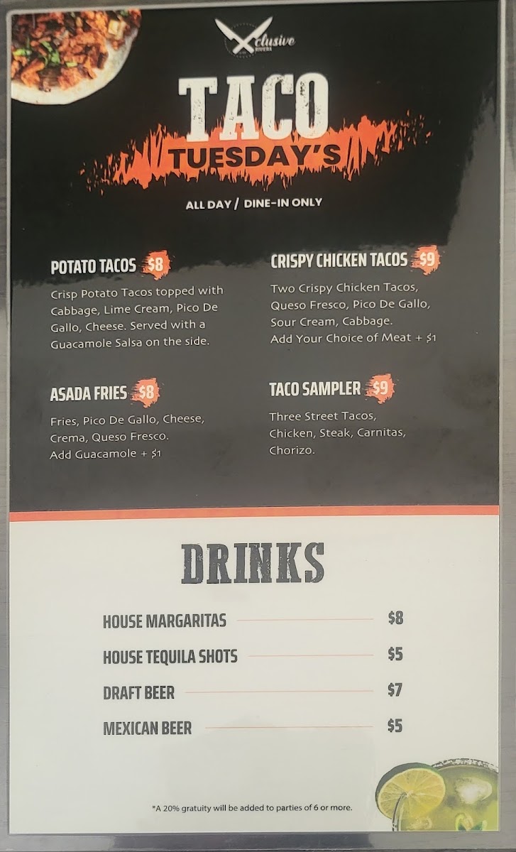 Xclusive Riviera menu board