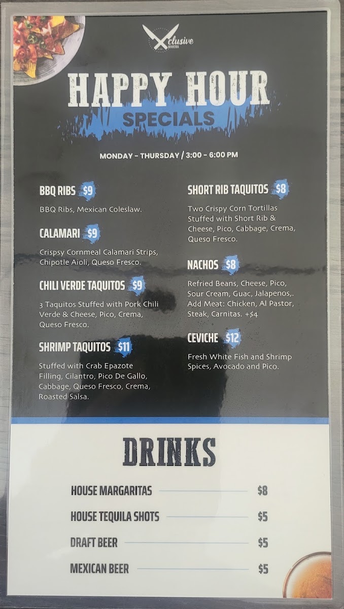 Xclusive Riviera menu board