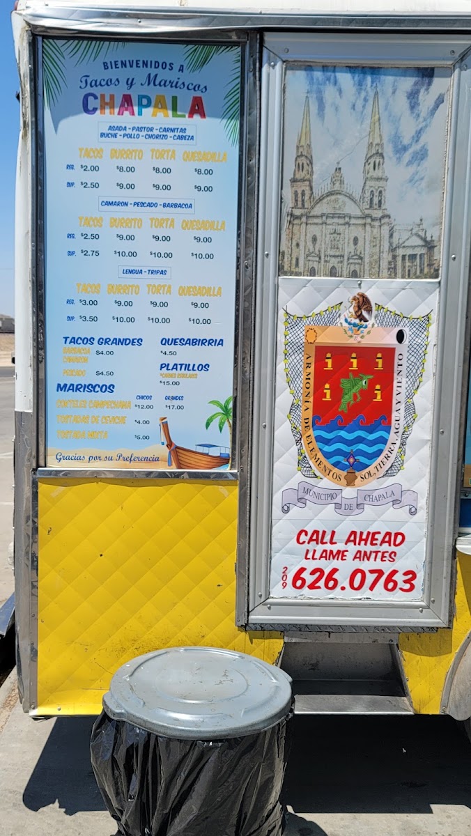Tacos Y Mariscos Chapala menu board