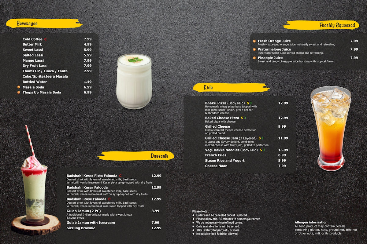 Choice Indian Restaurant menu board