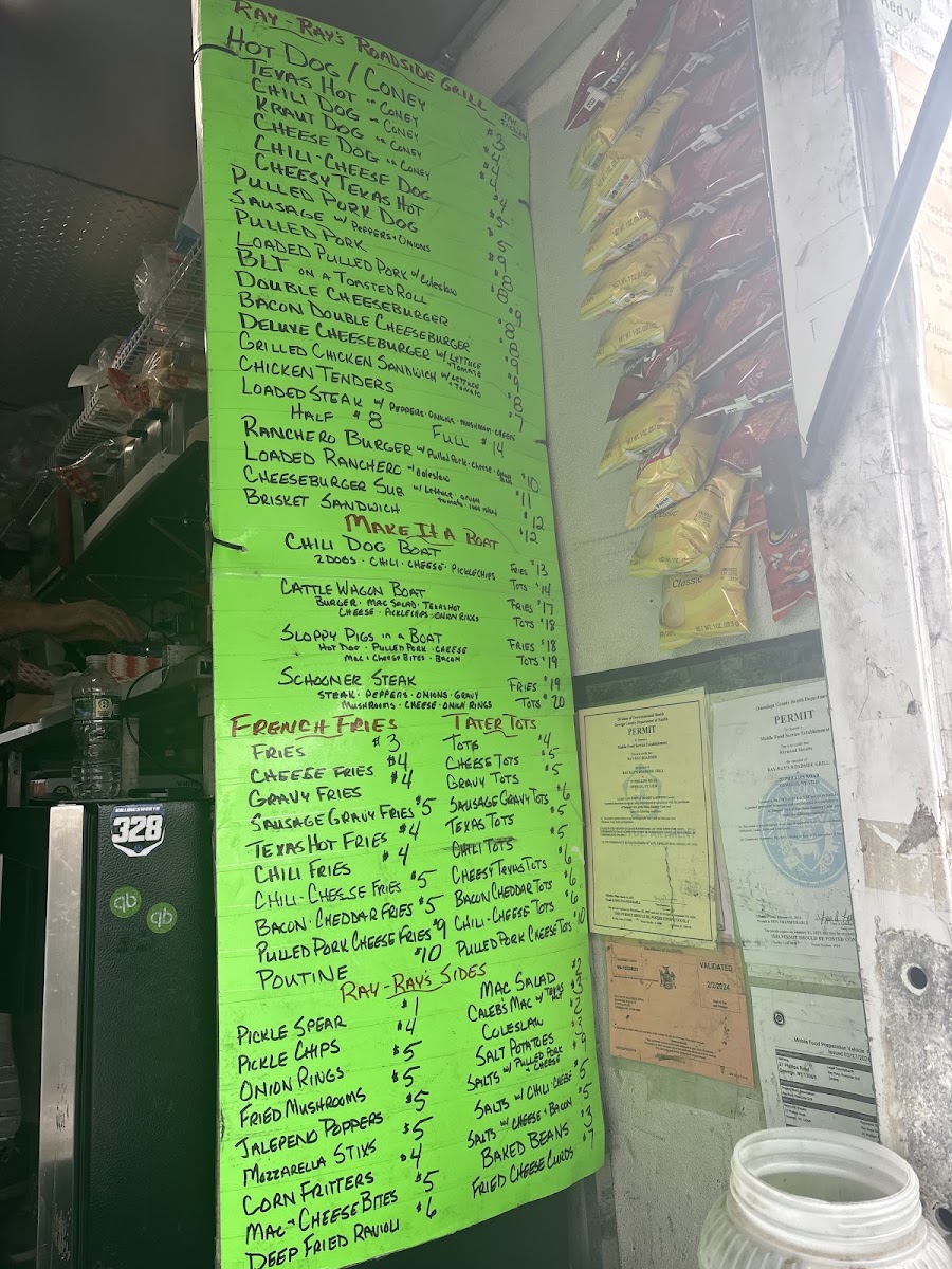 Ray-Ray's Roadside Grill menu board