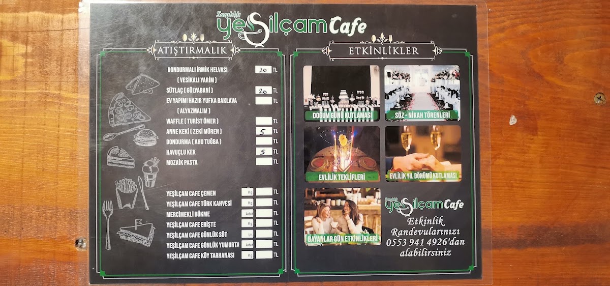 Sandıklı Yeşilçam Cafe menu board