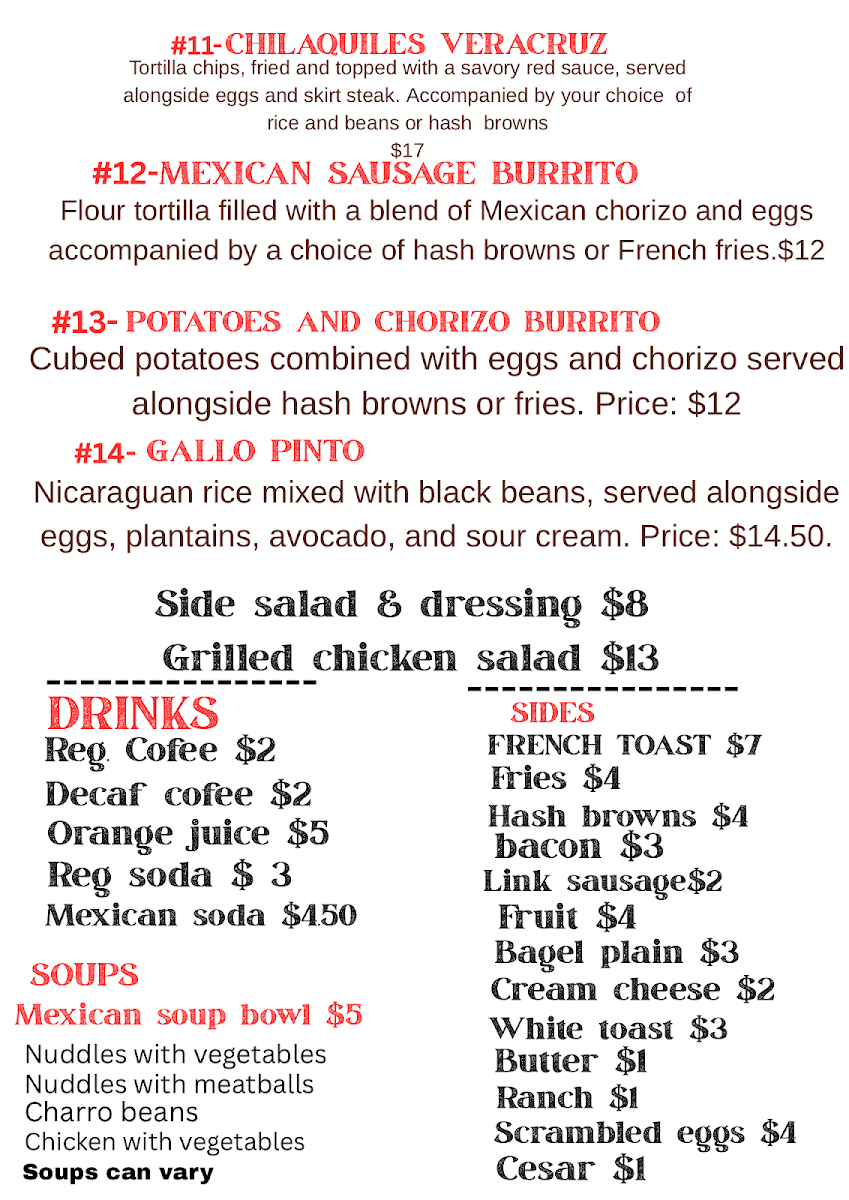 El sazon Jarocho Grill & Bar Restaurant. menu board
