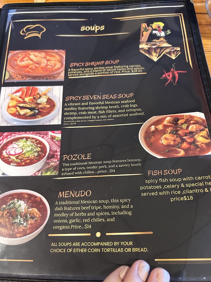 El sazon Jarocho Grill & Bar Restaurant. menu board
