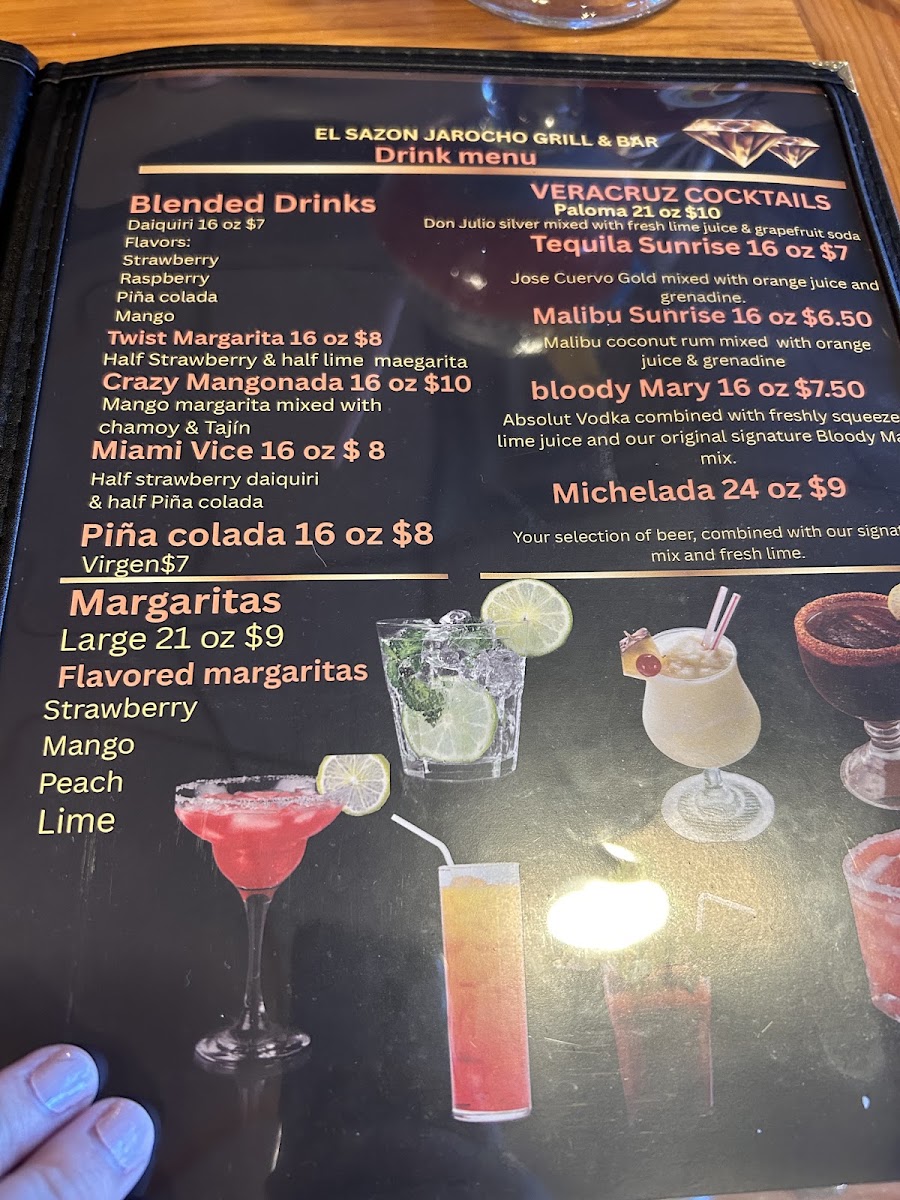 El sazon Jarocho Grill & Bar Restaurant. menu board