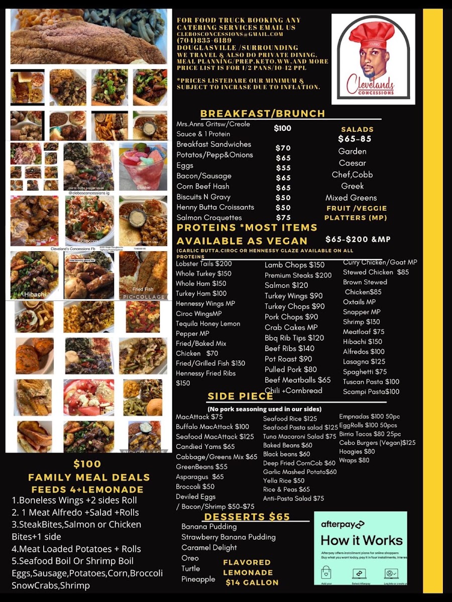 Cleveland’s Concessions LLC menu board