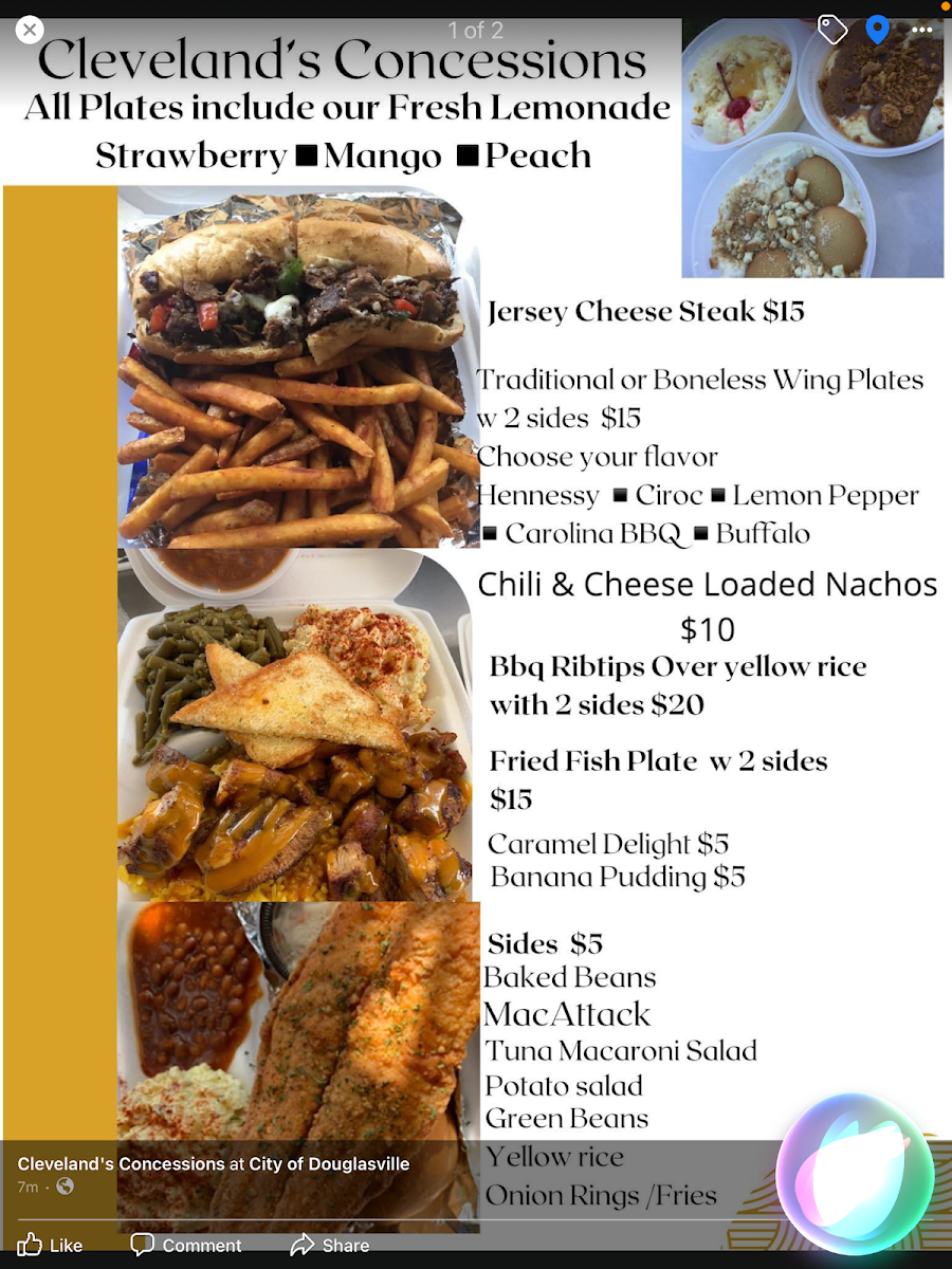 Cleveland’s Concessions LLC menu board