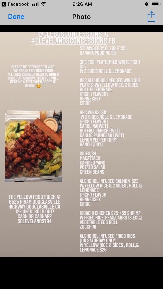 Cleveland’s Concessions LLC menu board