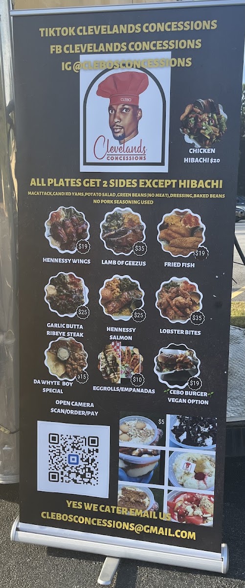 Cleveland’s Concessions LLC menu board