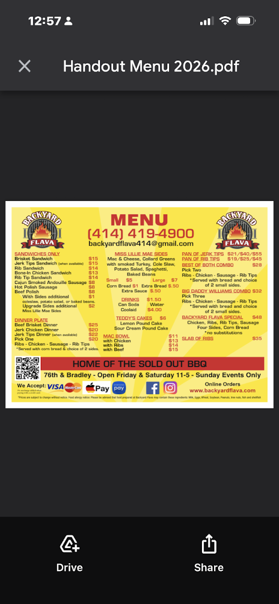 Backyard Flava menu board