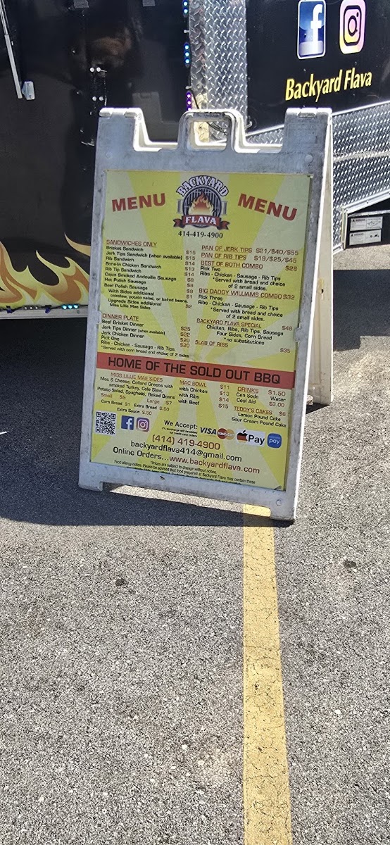 Backyard Flava menu board