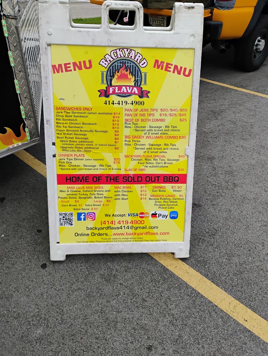 Backyard Flava menu board