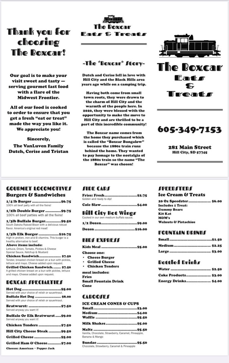 The Boxcar | Eats and Treats menu board