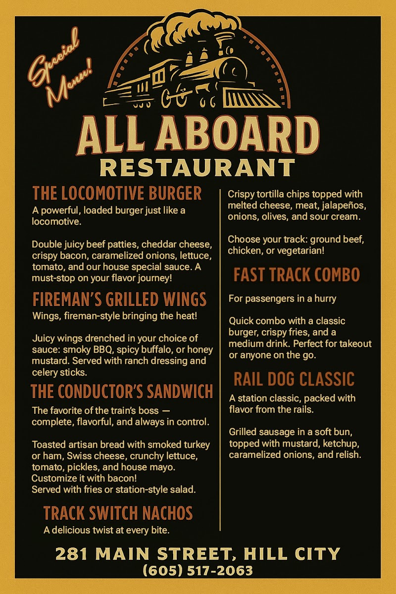 ALL ABOARD menu board