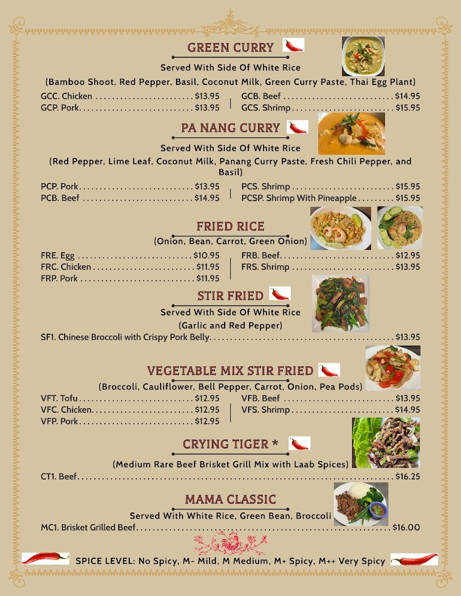 Leela Thai Restaurant menu board