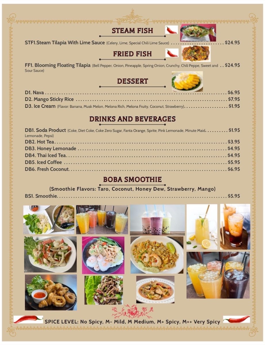 Leela Thai Restaurant menu board