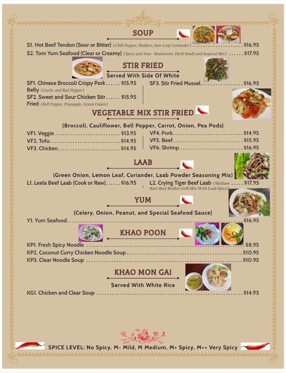 Leela Thai Restaurant menu board