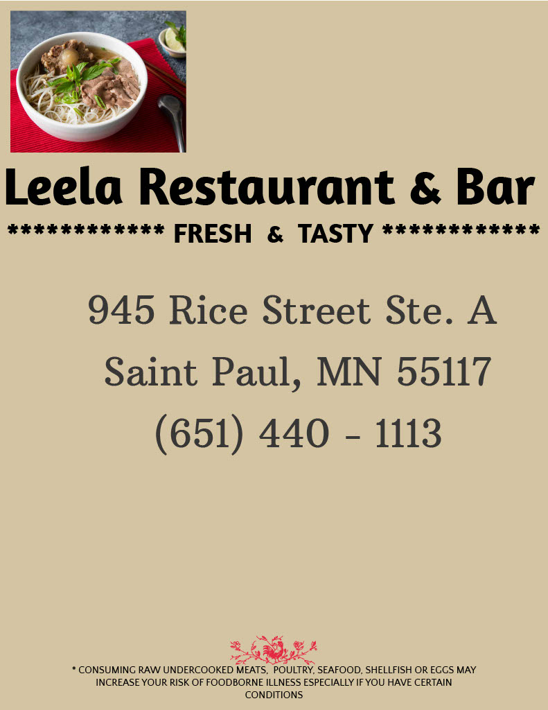 Leela Thai Restaurant menu board