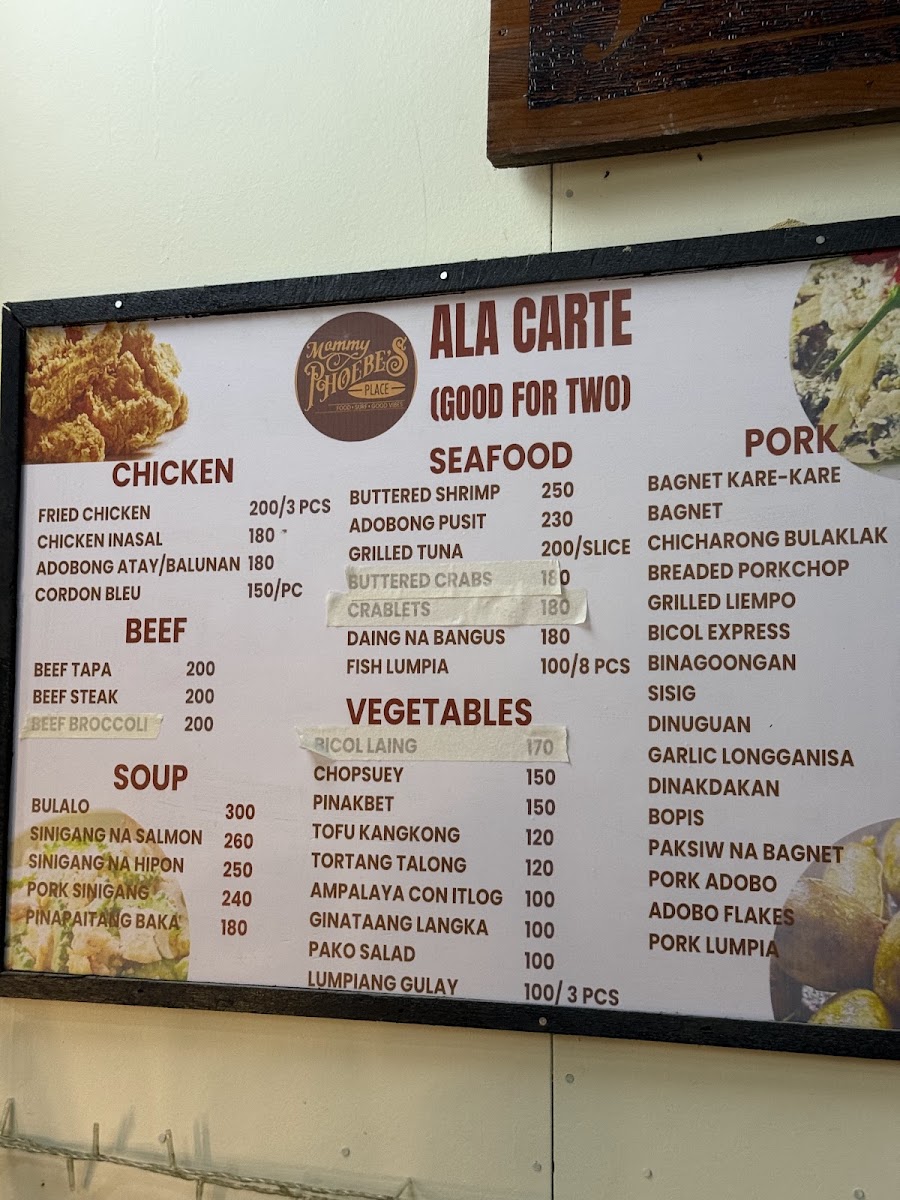 Mommy Phoebe's Place menu board