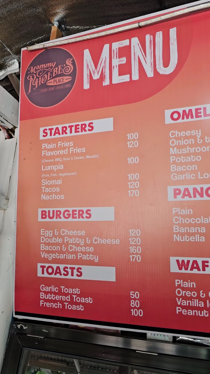 Mommy Phoebe's Place menu board