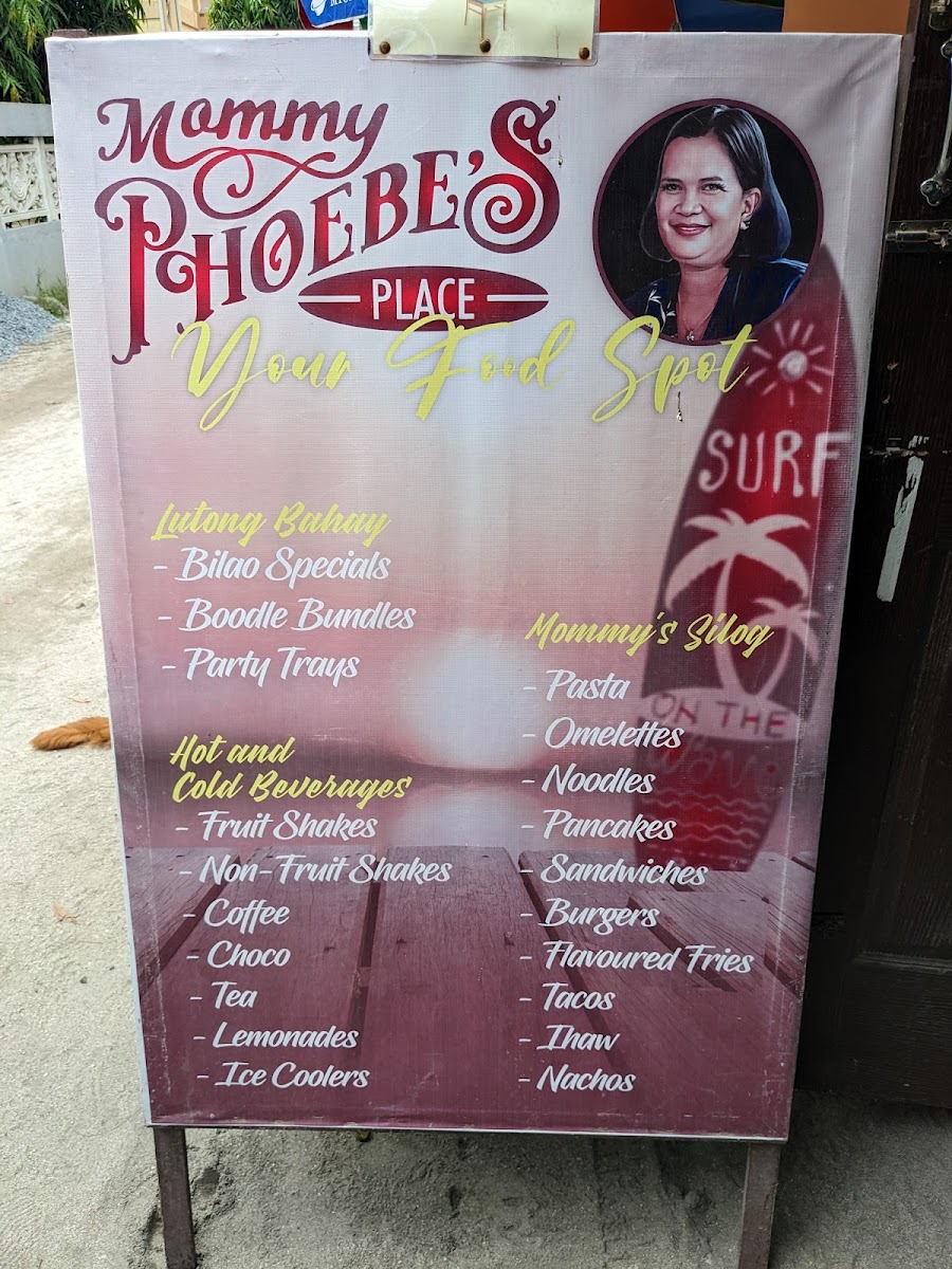 Mommy Phoebe's Place menu board