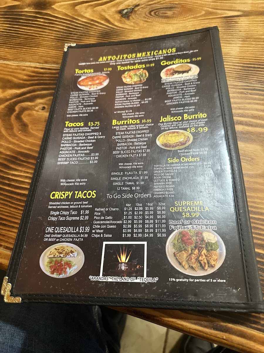 Taqueria Guadalajara Grill menu board