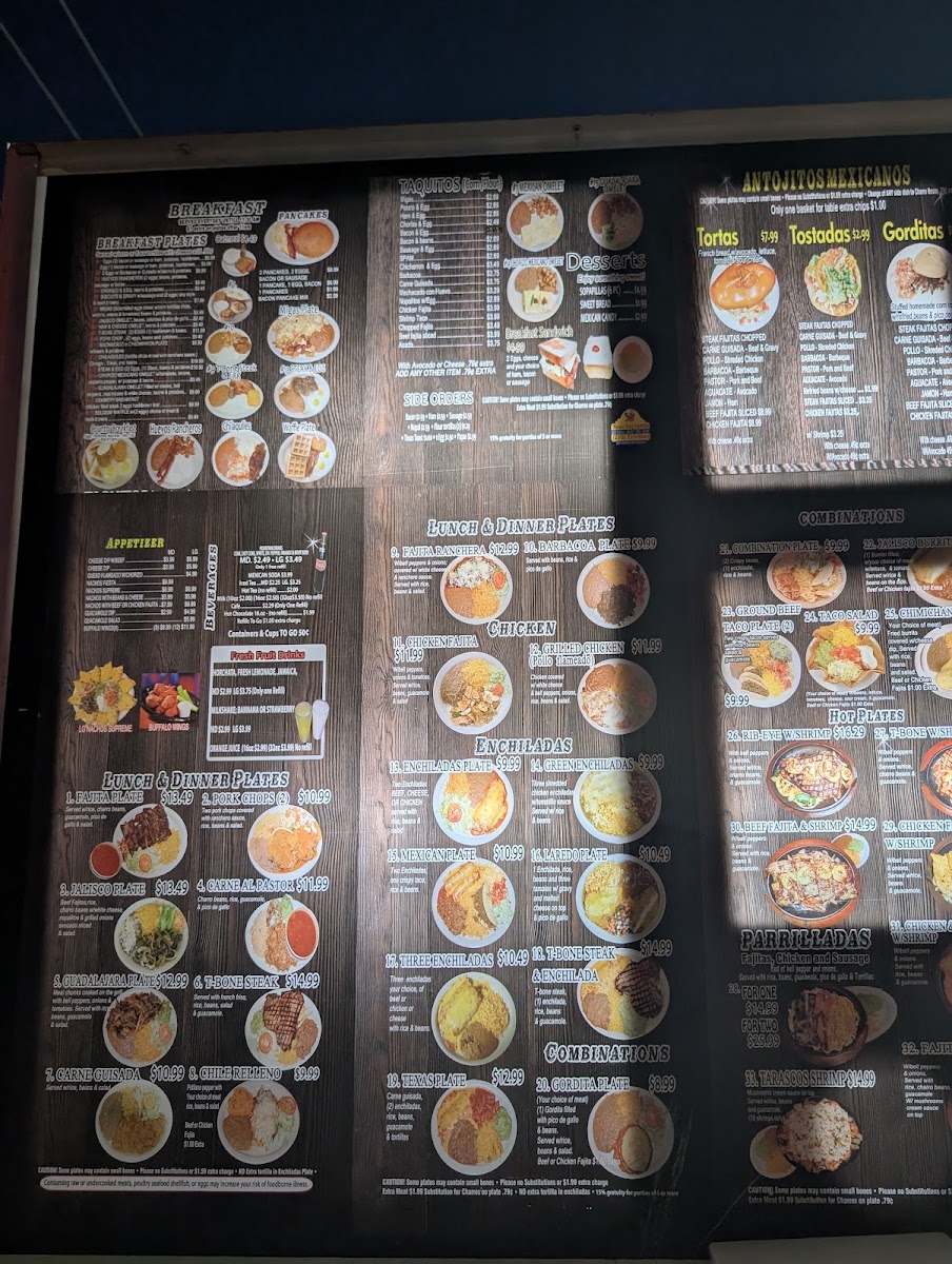 Taqueria Guadalajara Grill menu board
