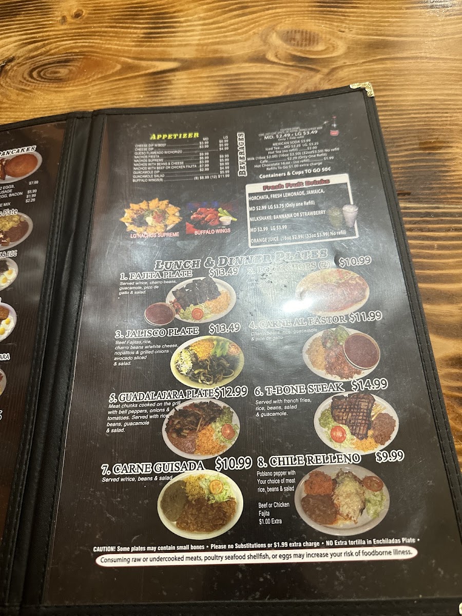 Taqueria Guadalajara Grill menu board