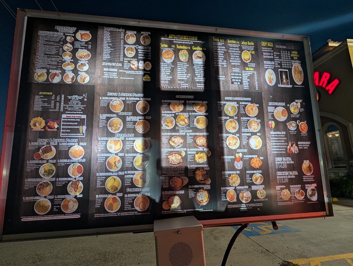 Taqueria Guadalajara Grill menu board