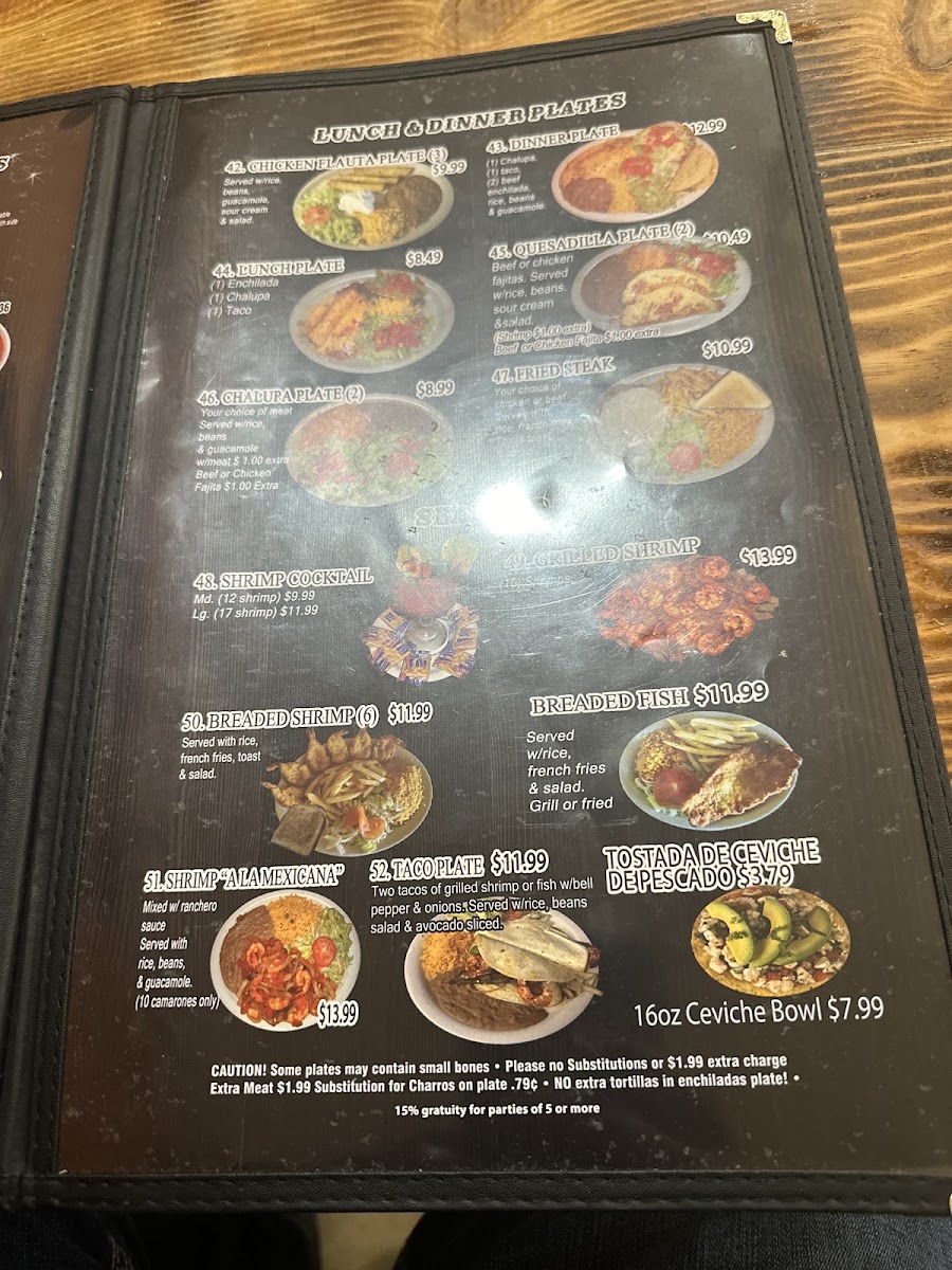 Taqueria Guadalajara Grill menu board