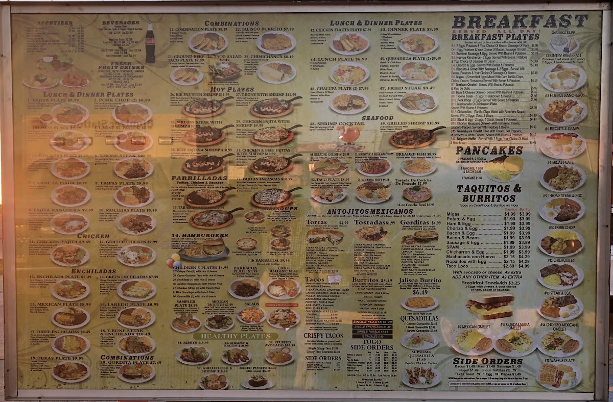 Taqueria Guadalajara Grill menu board