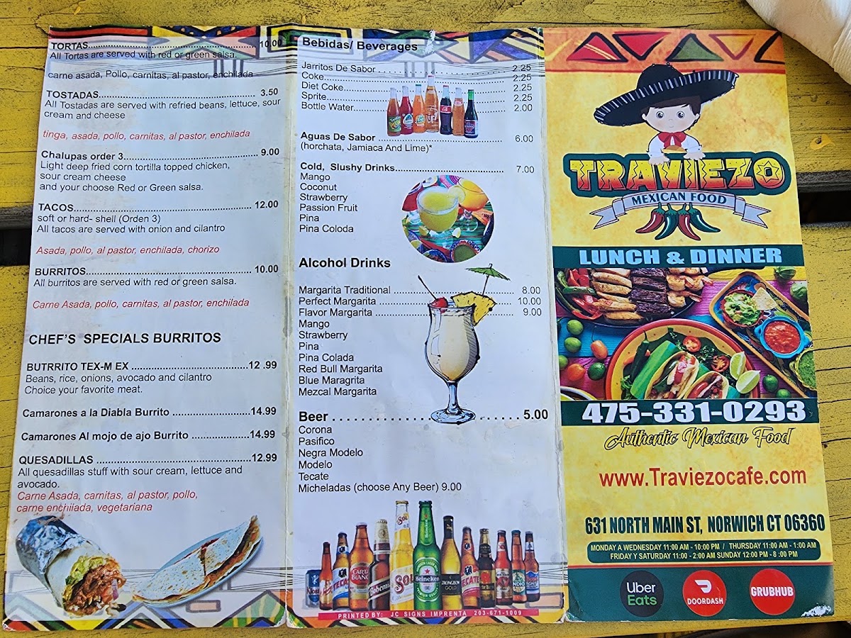 El Traviezo Mexican Food menu board