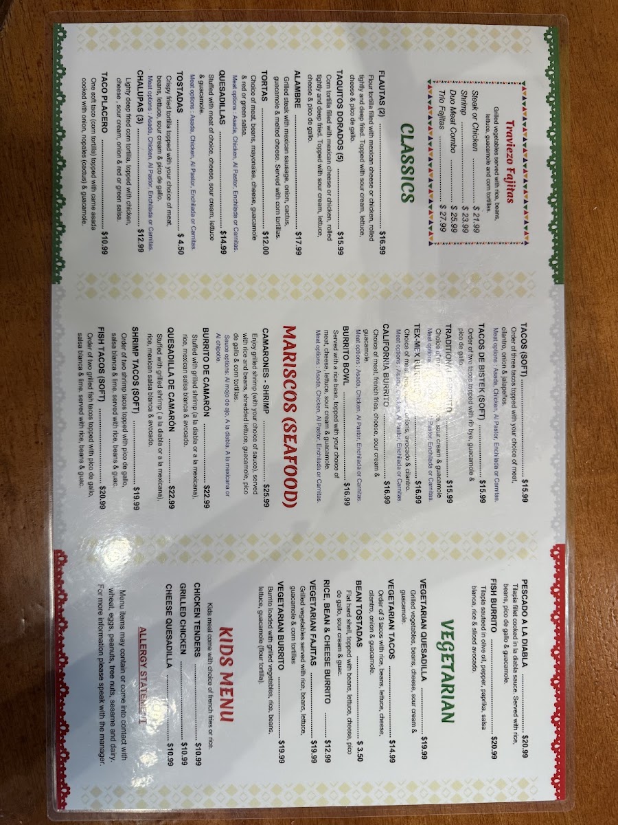 El Traviezo Mexican Food menu board