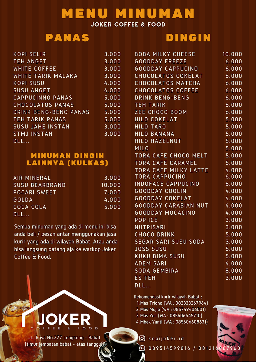 JOKER COFFEE menu board