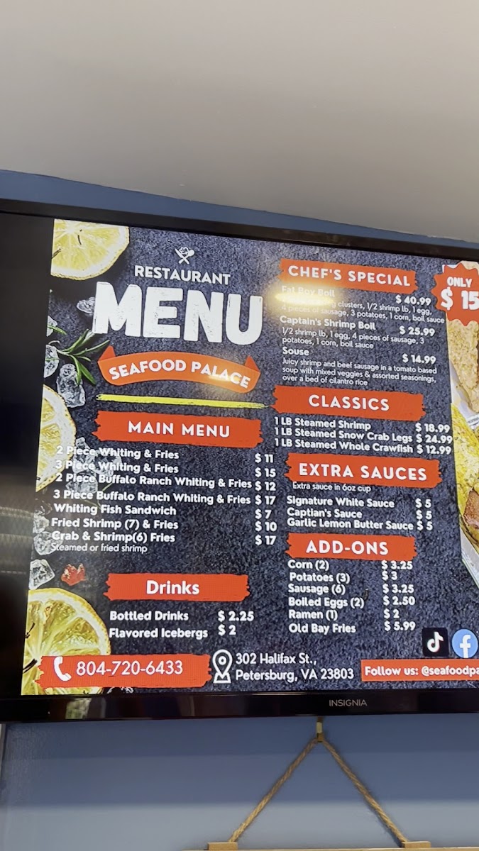 Seafood Palace menu board