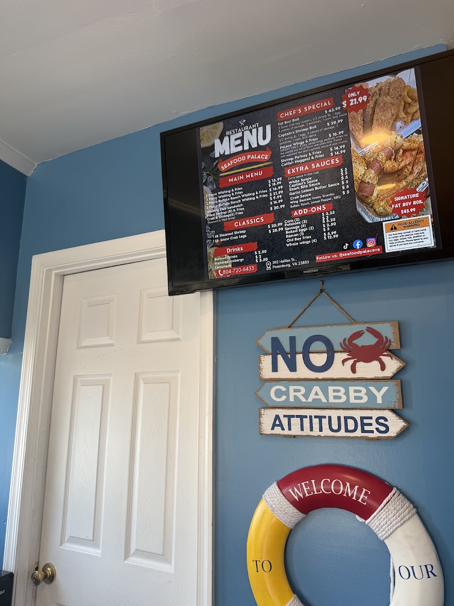 Seafood Palace menu board