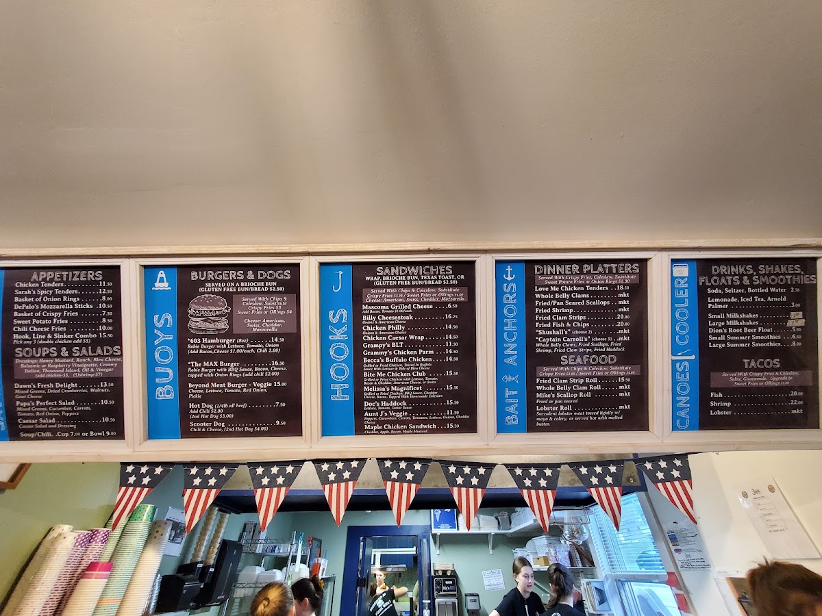 Baited Hook At Mascoma Lake menu board