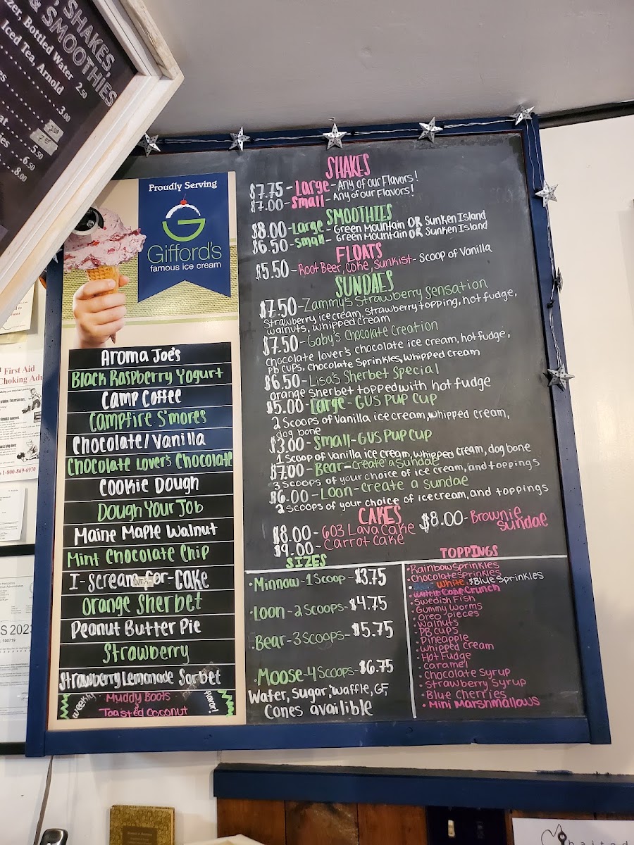 Baited Hook At Mascoma Lake menu board