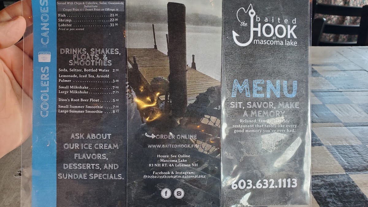 Baited Hook At Mascoma Lake menu board