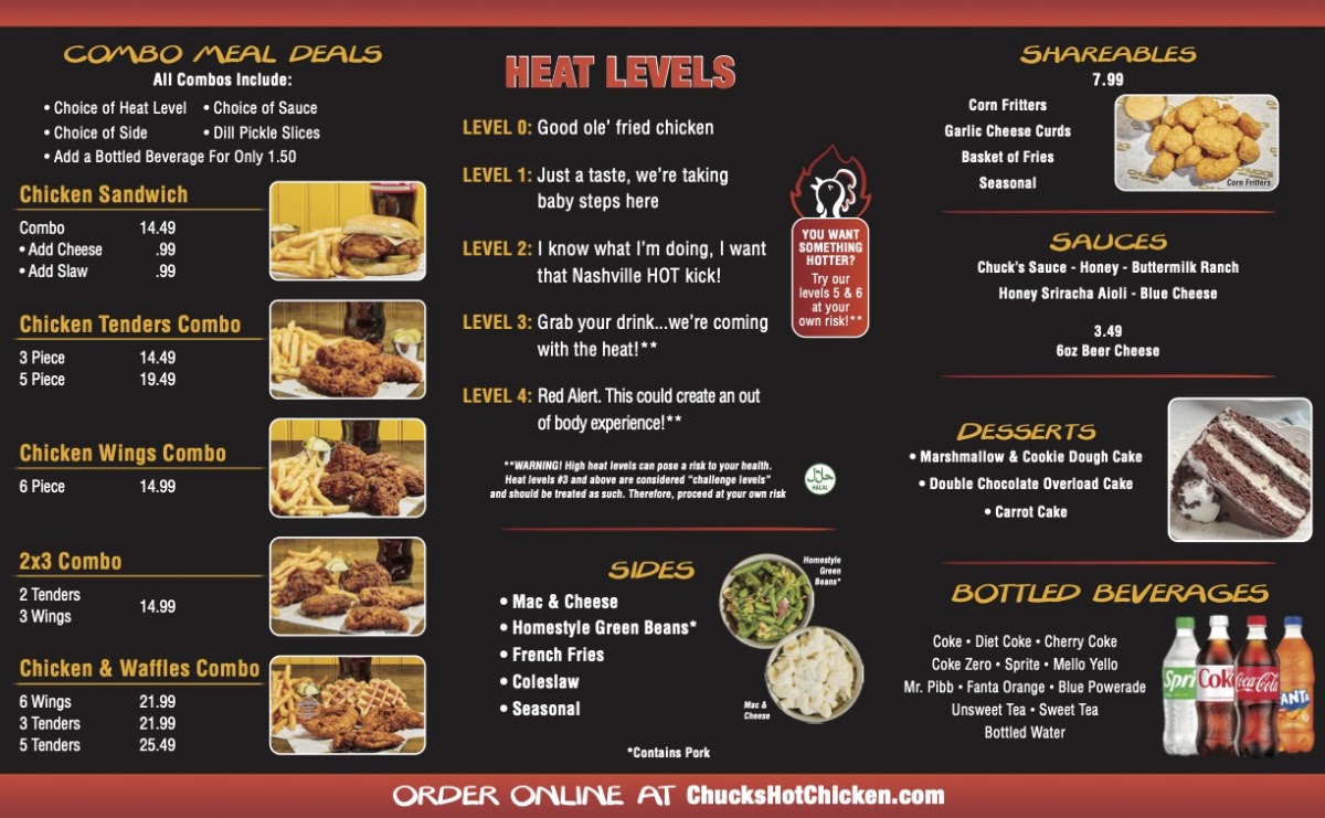 Chuck’s Hot Chicken® menu board