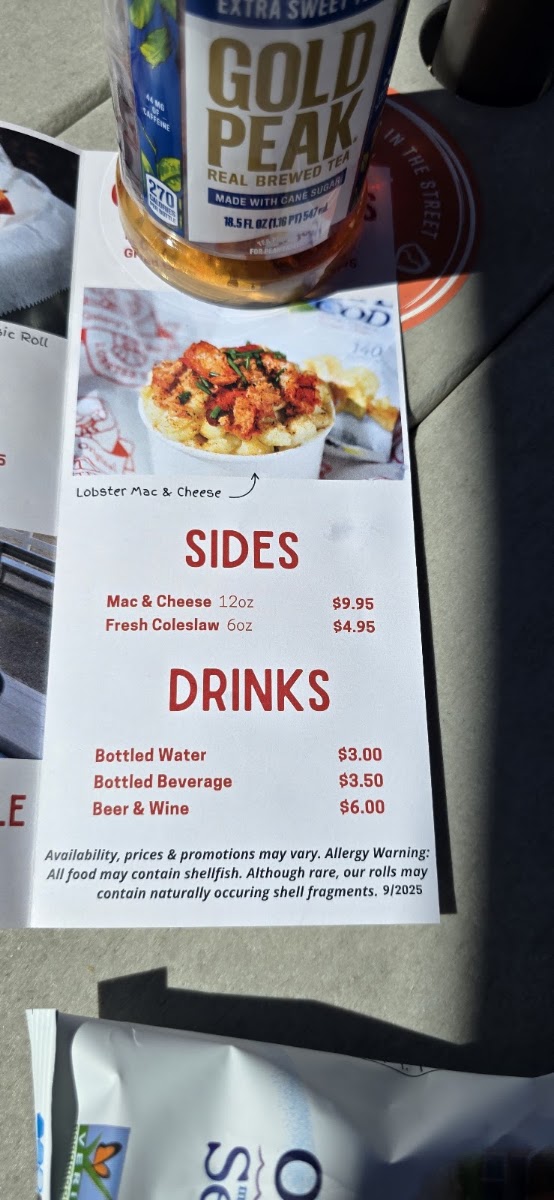 Quincy's Original Lobster Rolls menu board