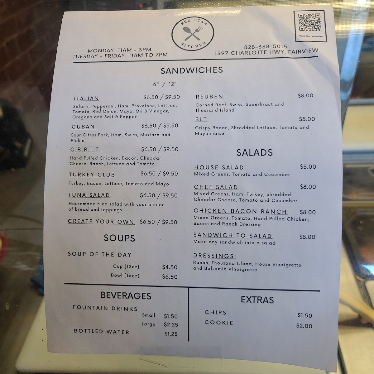 The Red Star Kitchen menu board
