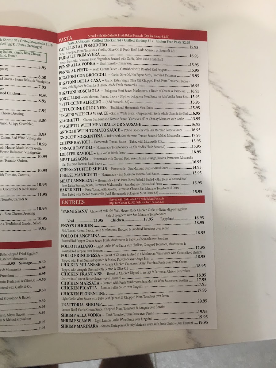 Enzo's Pizza & Pasta menu board